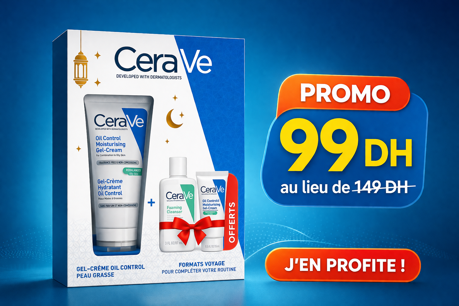 CERAVE Gel-Crème Hydratant Oil Control Visage 52ml pack voyage offerts